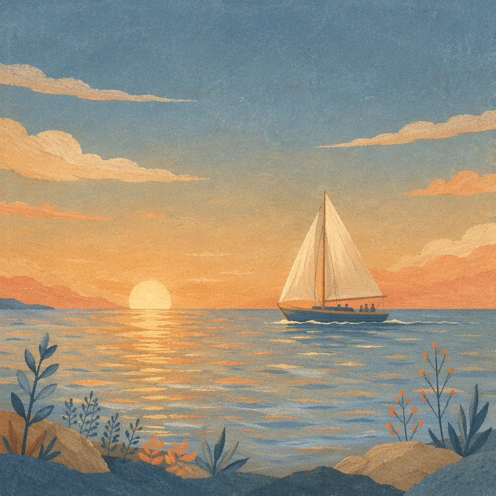 Peaceful Sailboat at Sunset Horizon