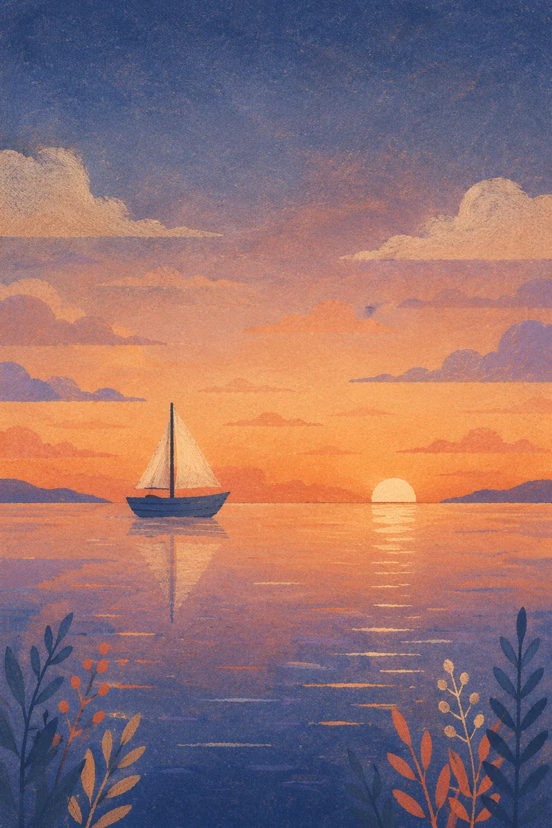 Peaceful Sailboat at Sunset Horizon