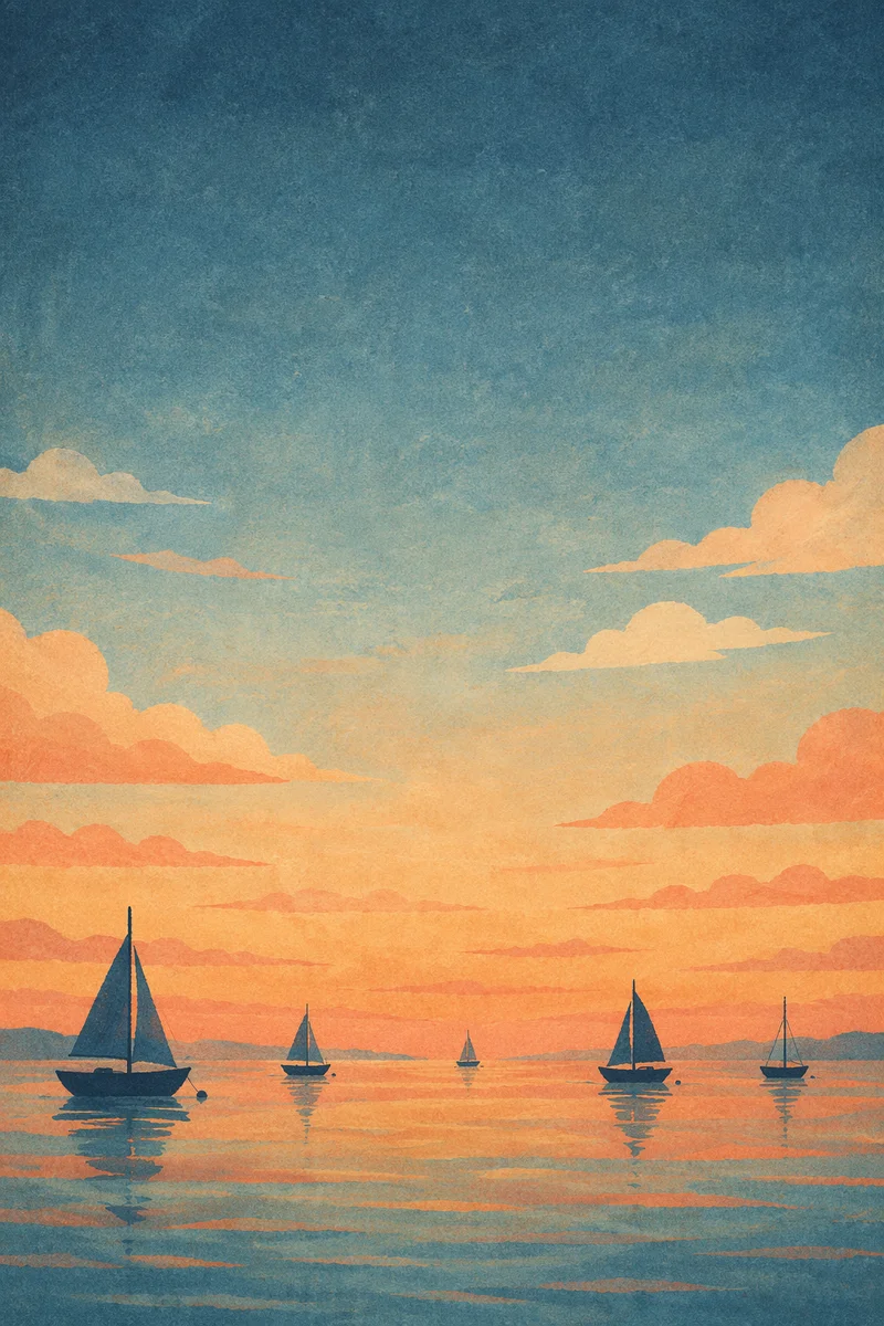 Sailboats Resting on Calm Sunset Sea