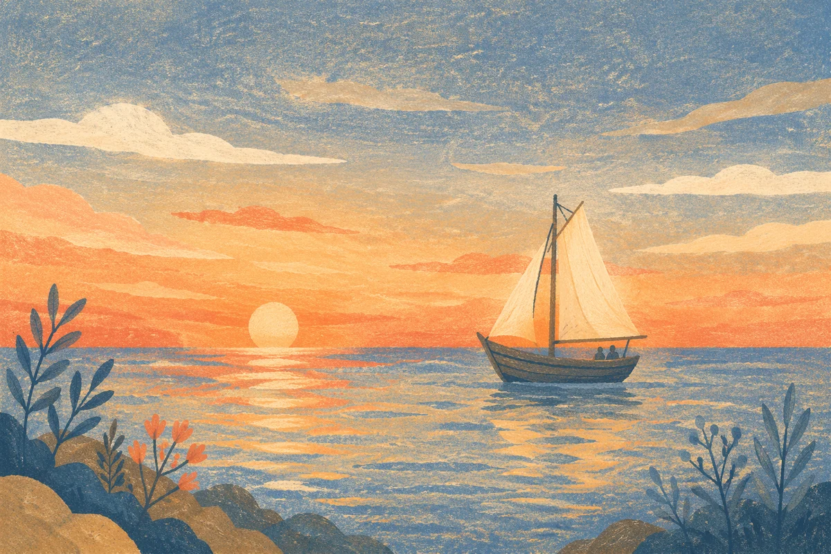 Sailboat on Calm Sea at Sunset