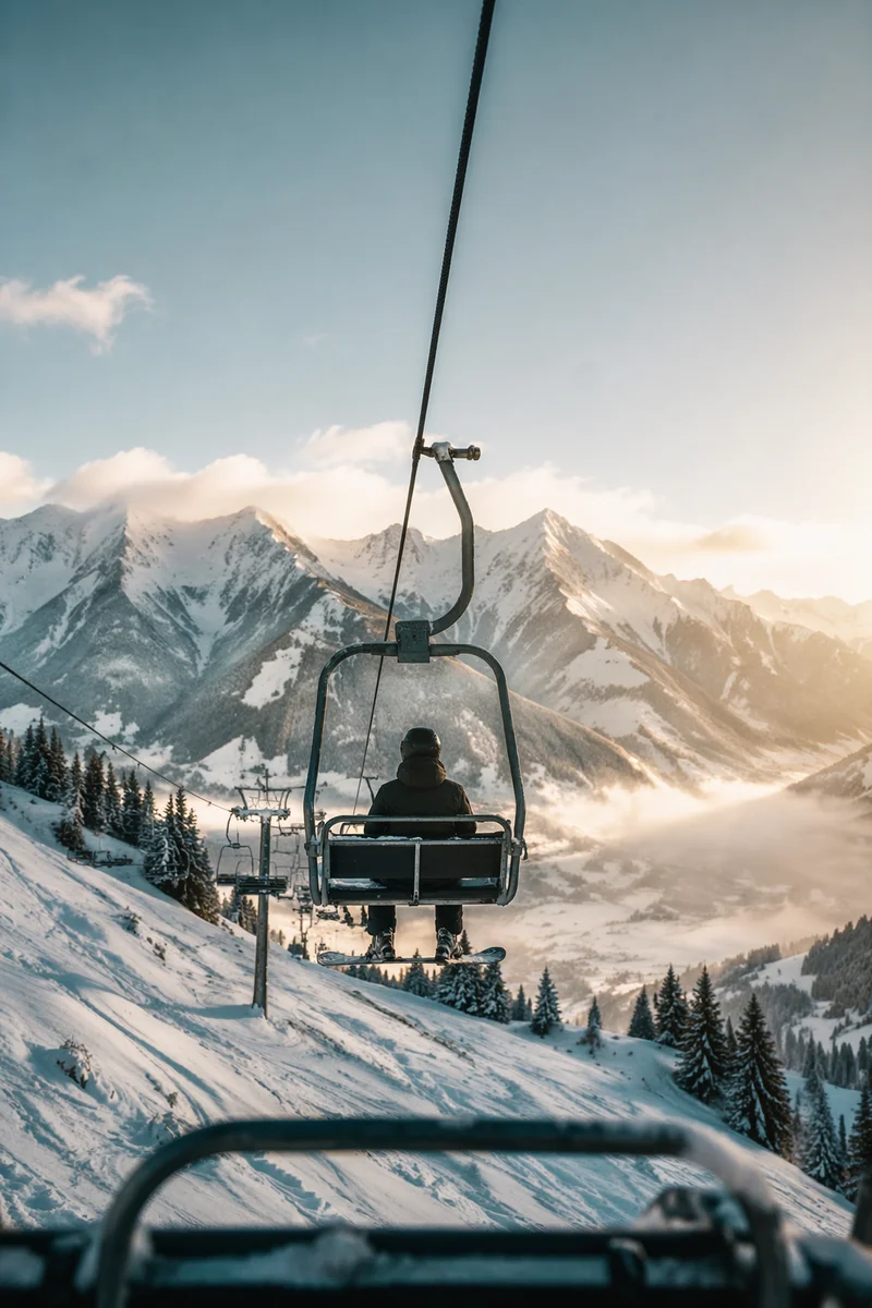 Ski Lift View Over Alpine Peaks