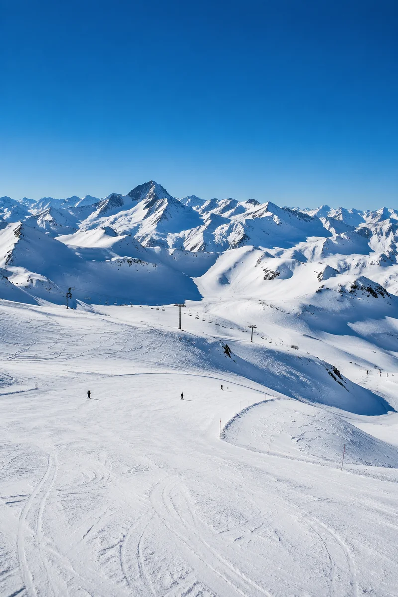 Panoramic Ski Lift Over Snowy Alpine Peaks