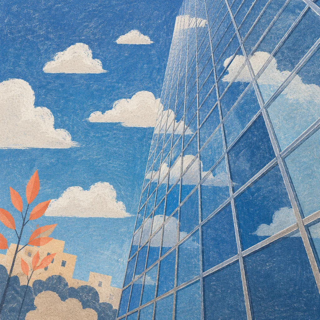 Modern Glass Skyscraper Under Blue Clouds