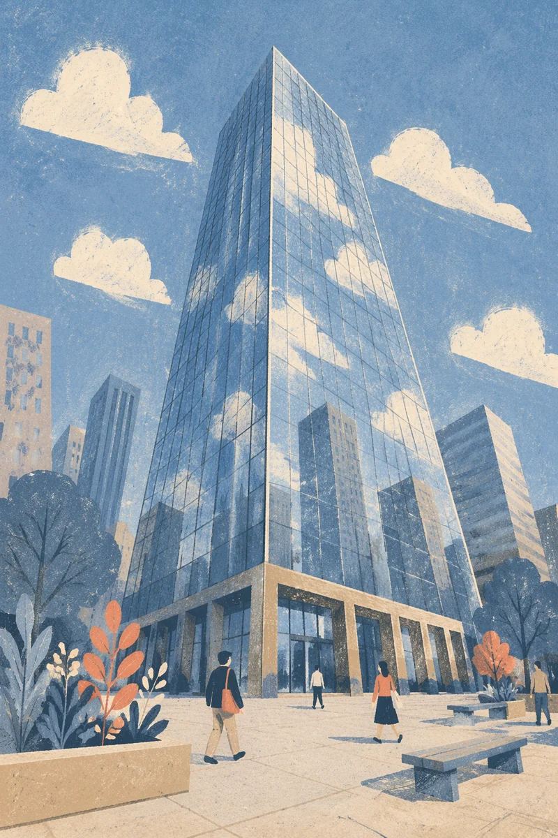 Glass Skyscraper Reflecting Morning Clouds