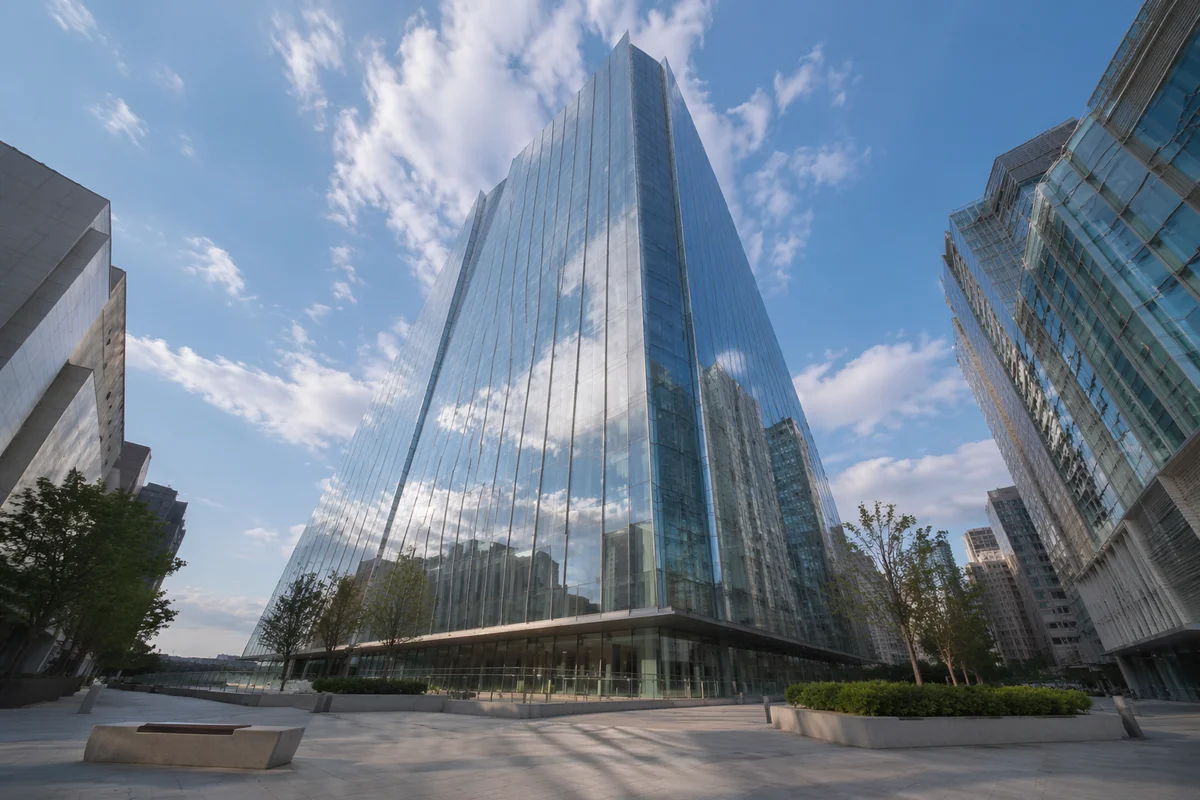 Glass Skyscraper Reflecting Morning Clouds