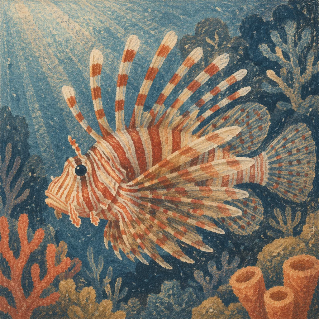 Lionfish Gliding Through Tropical Coral Reef