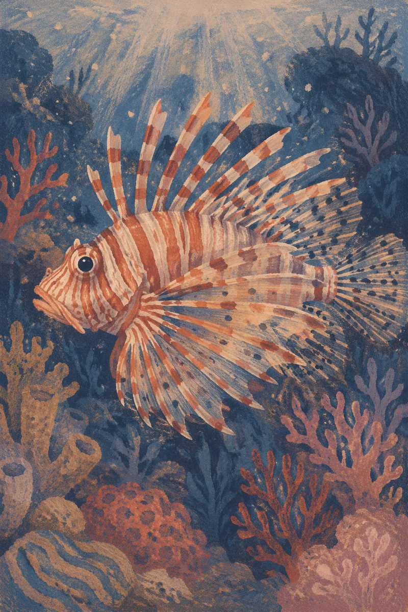 Lionfish Gliding Through Tropical Coral Reef