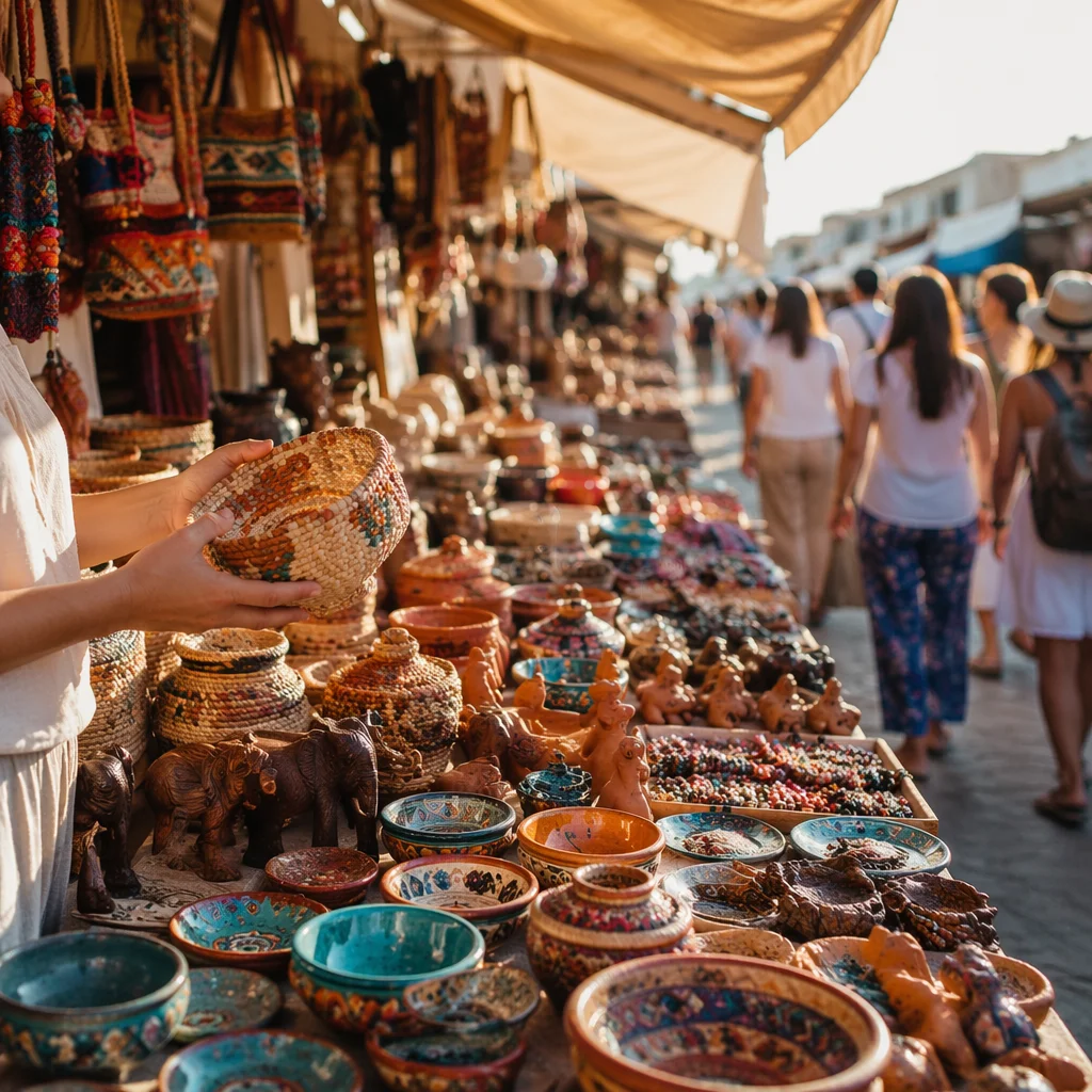 Colorful Handmade Souvenir Market at Golden Hour