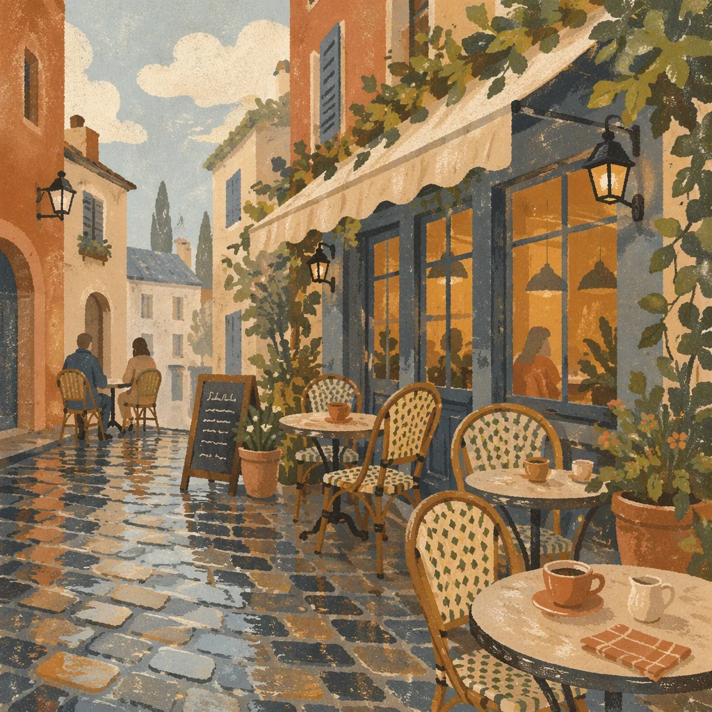 Charming European Street Cafe at Dawn