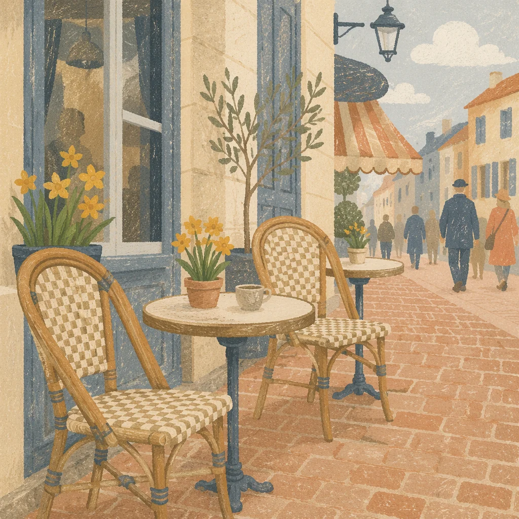 Quiet European Street Cafe Morning Scene