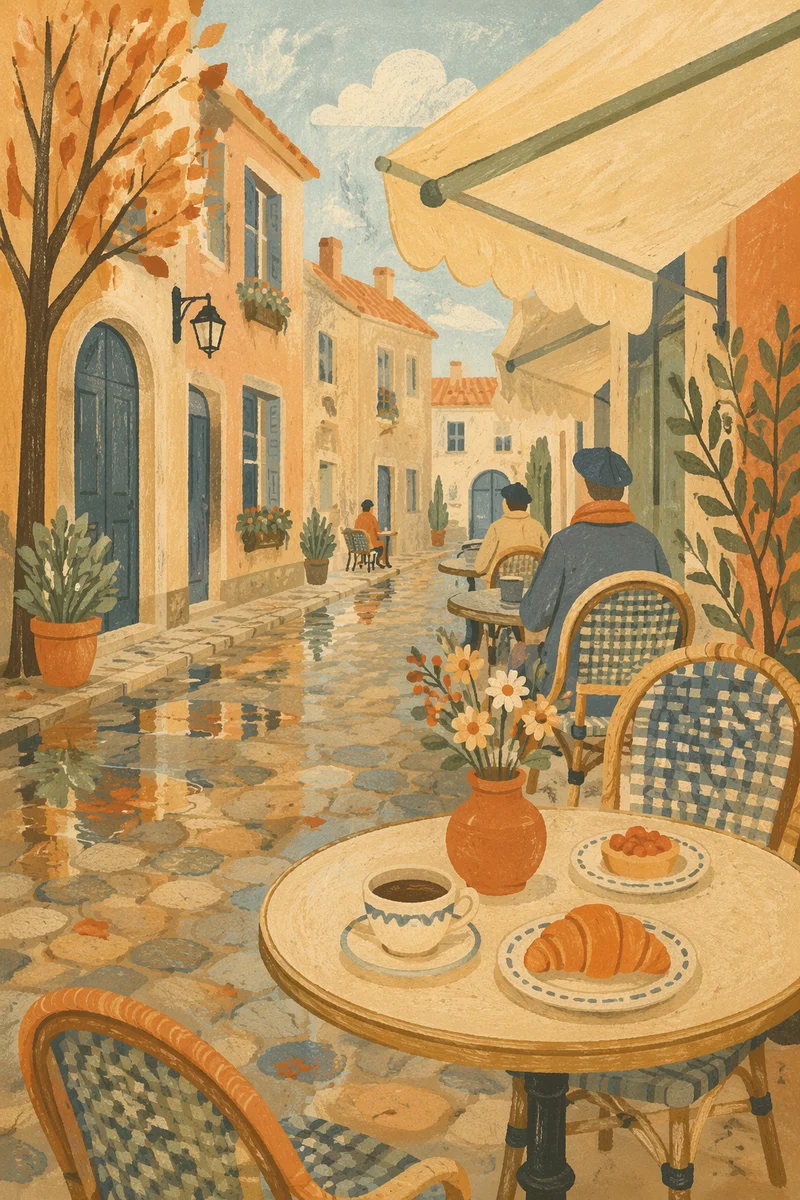 Charming European Street Cafe Morning Scene
