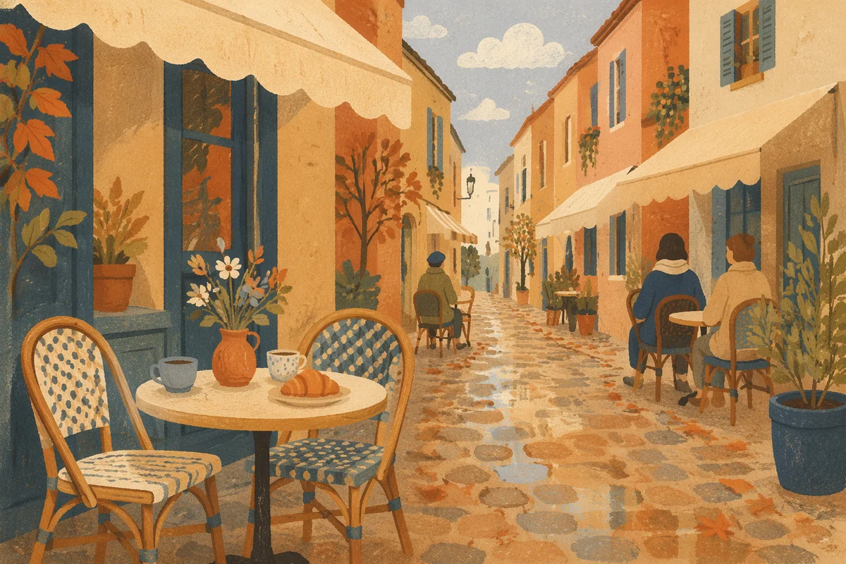 Charming European Street Cafe Morning Scene