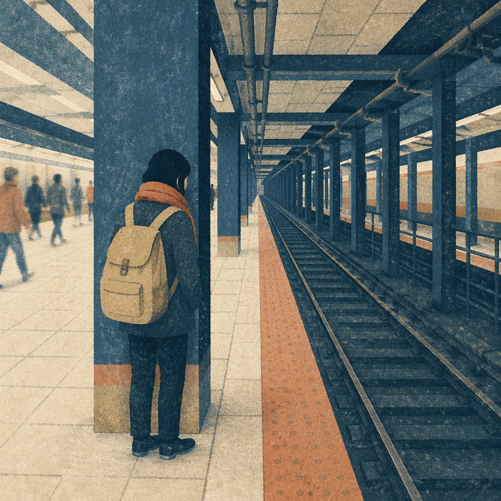 Solitary Traveler in Underground Metro Station