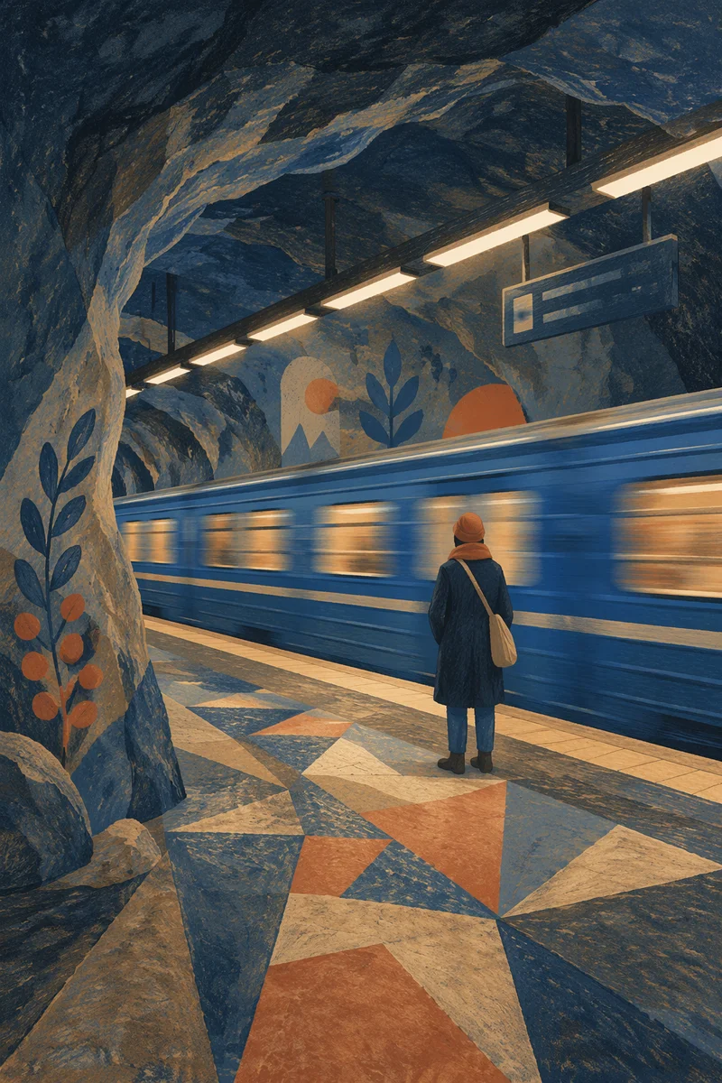 Solitary Commuter in Cave-Like Metro Station