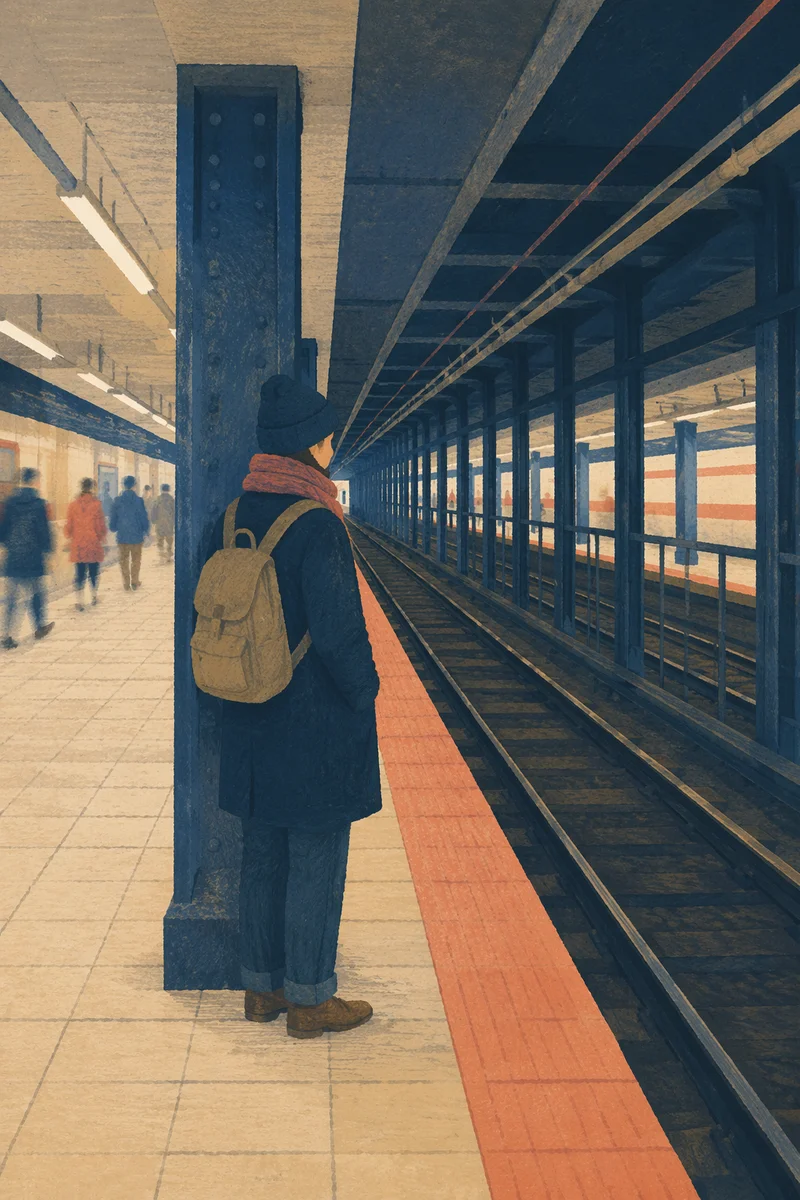 Solitary Traveler in Underground Metro Station