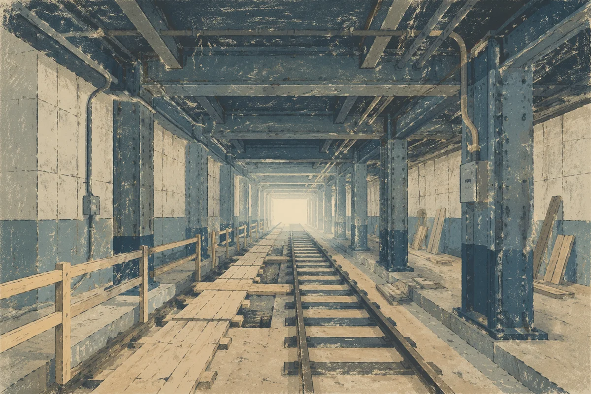 Empty Metro Tunnel Toward Daylight
