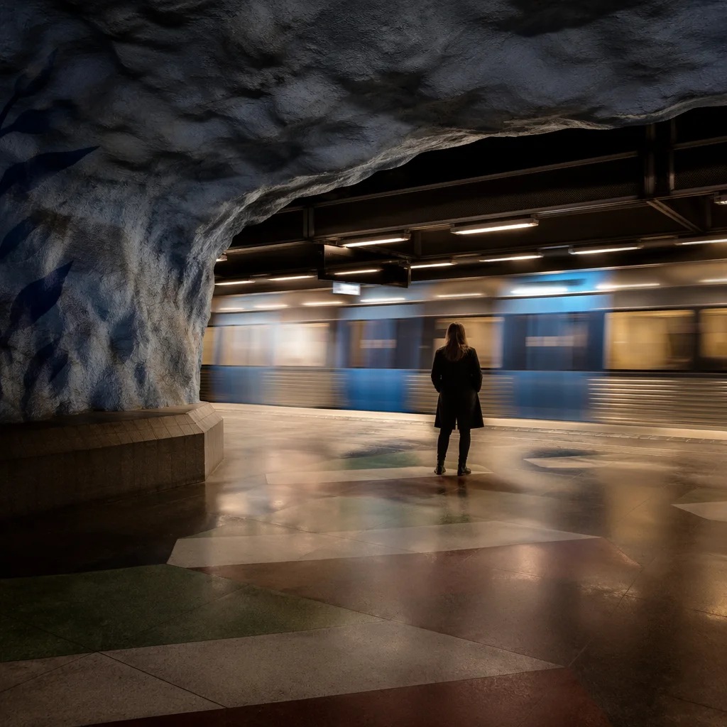 Solitary Commuter on Cave Metro Platform