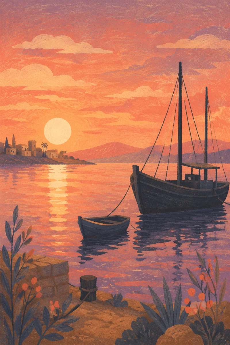 Sunrise Fishing Boats on Calm Harbor