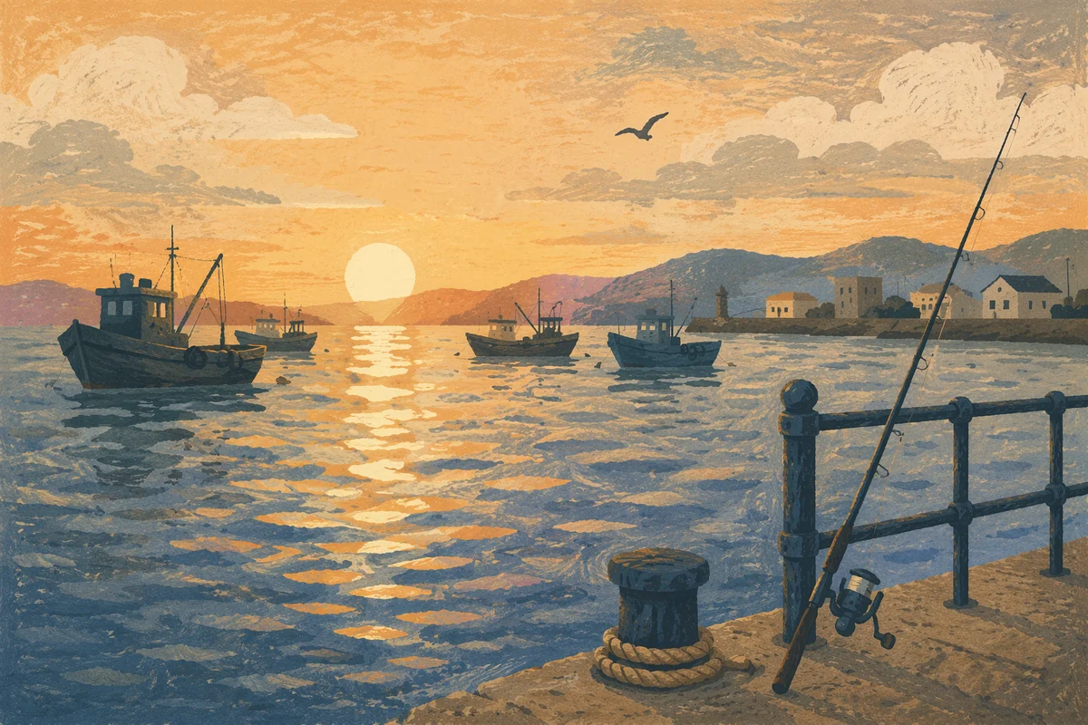 Sunrise Fishing Boats on Peaceful Harbor