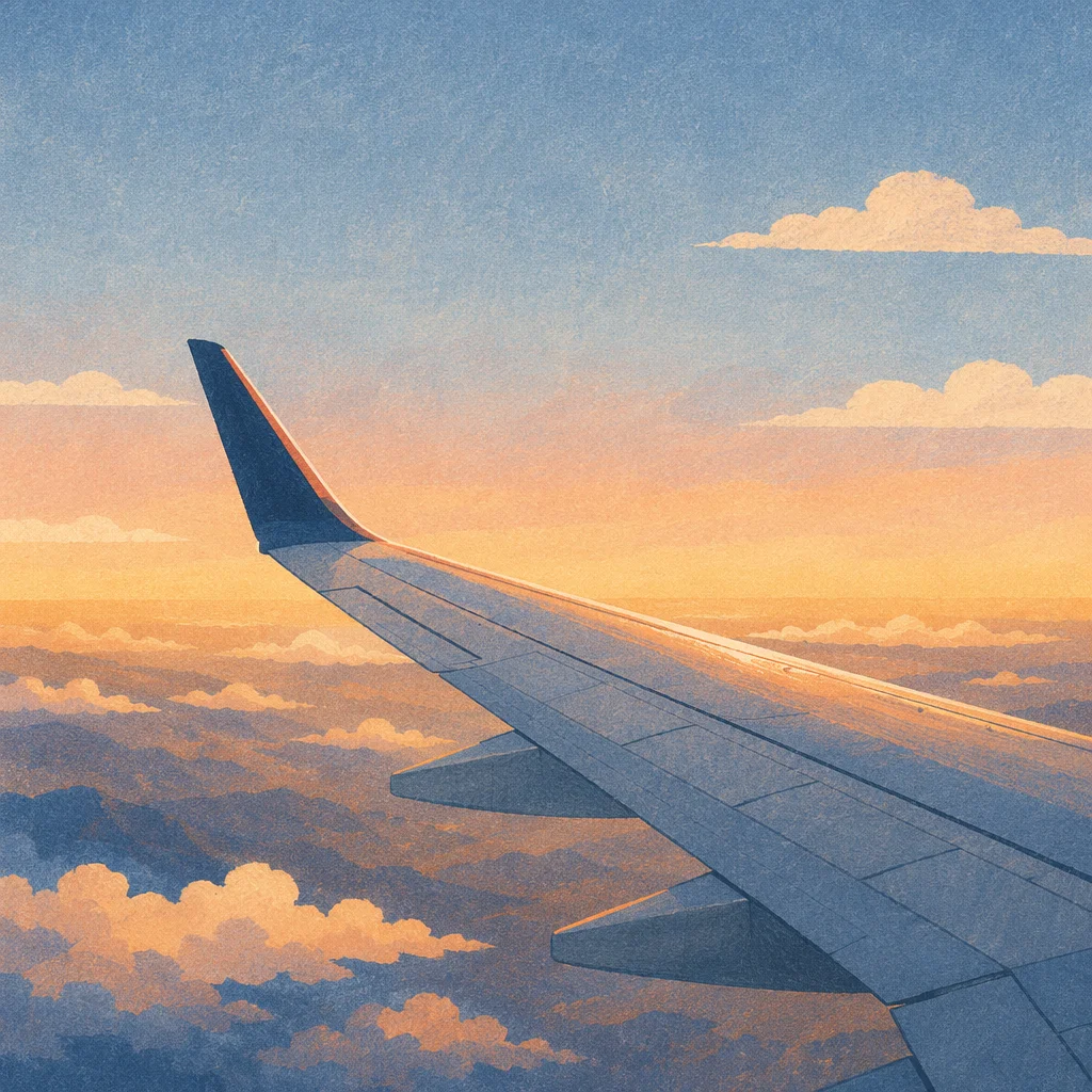 Golden Sunset Clouds From Airplane Window