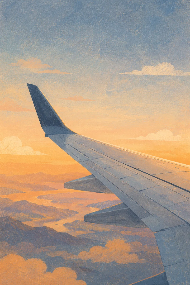 Golden Sunset View From Airplane Window