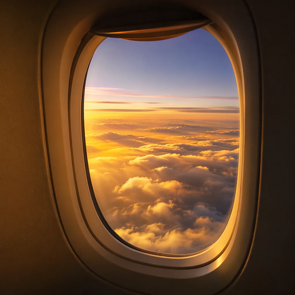 Golden Sunset Clouds From Airplane Window