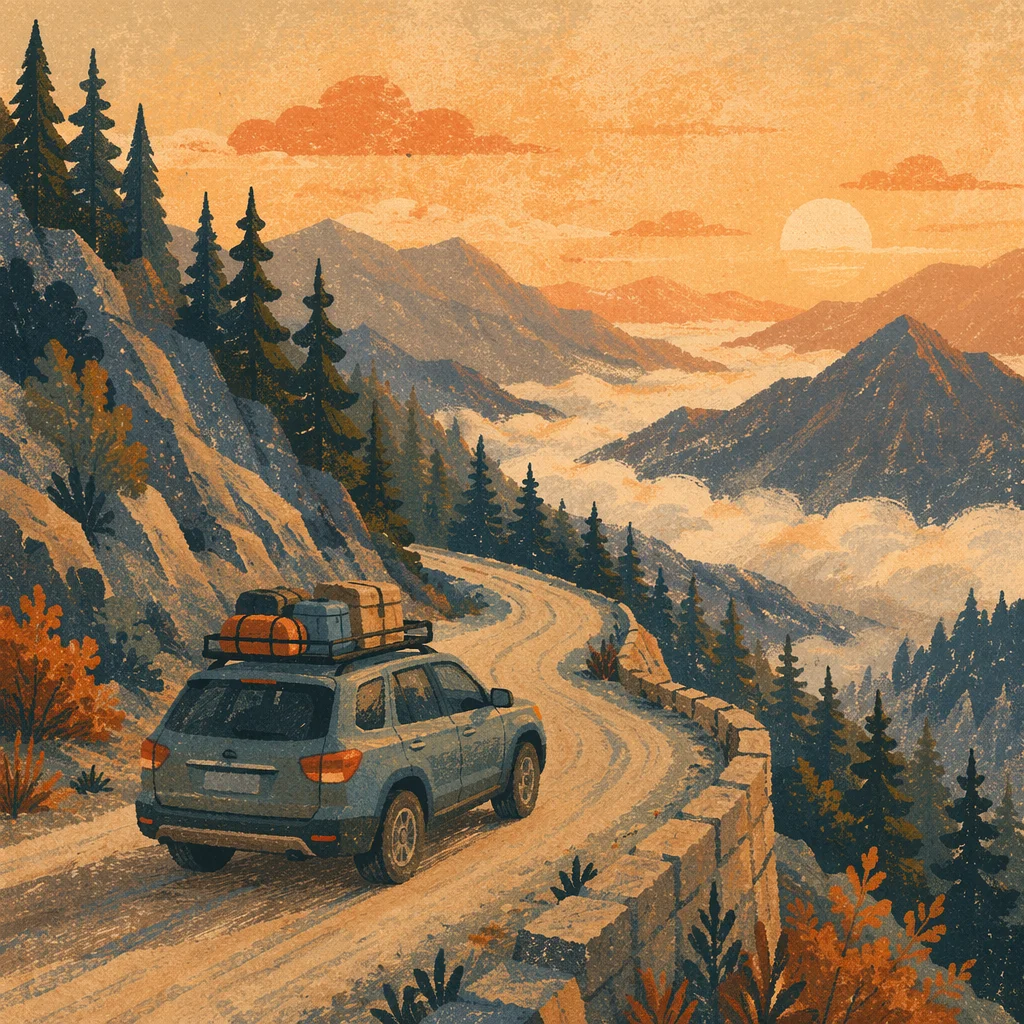 SUV Adventure on Misty Mountain Road