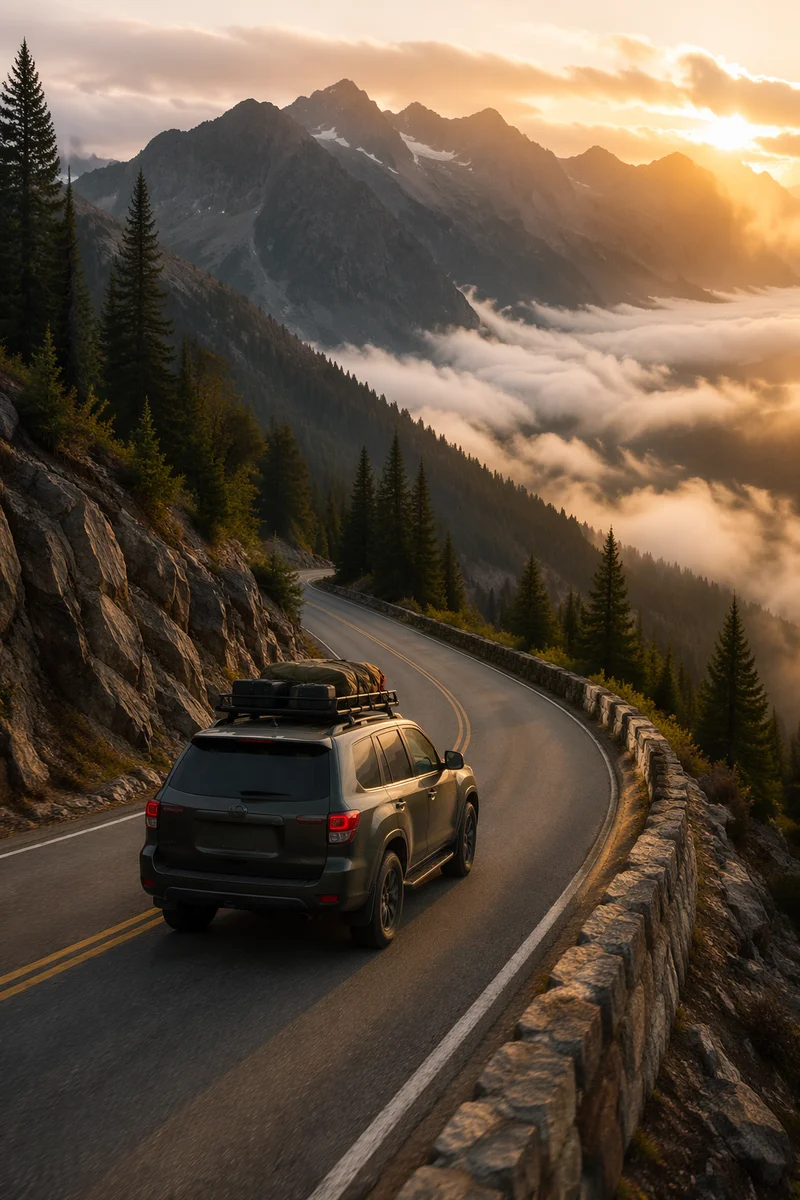 SUV Adventure on Misty Mountain Road