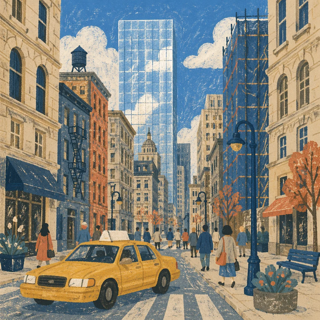 Yellow Taxi on Downtown City Street