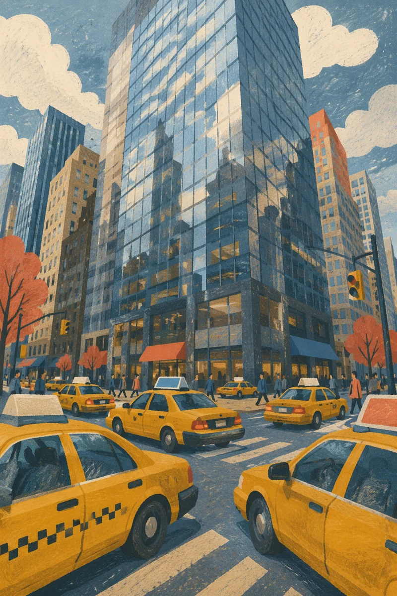 Yellow Taxi Cabs on Downtown Street