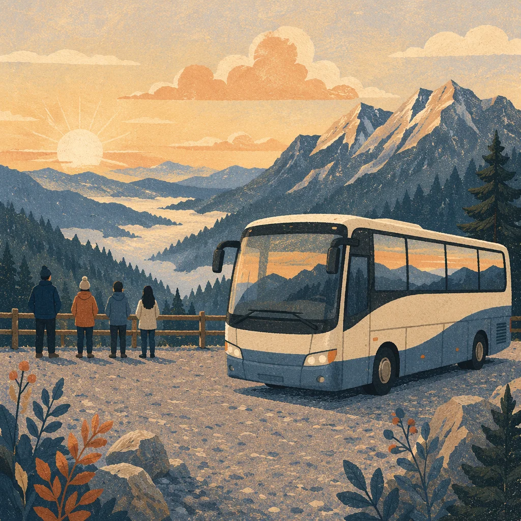 Sunrise Tour Bus at Mountain Overlook