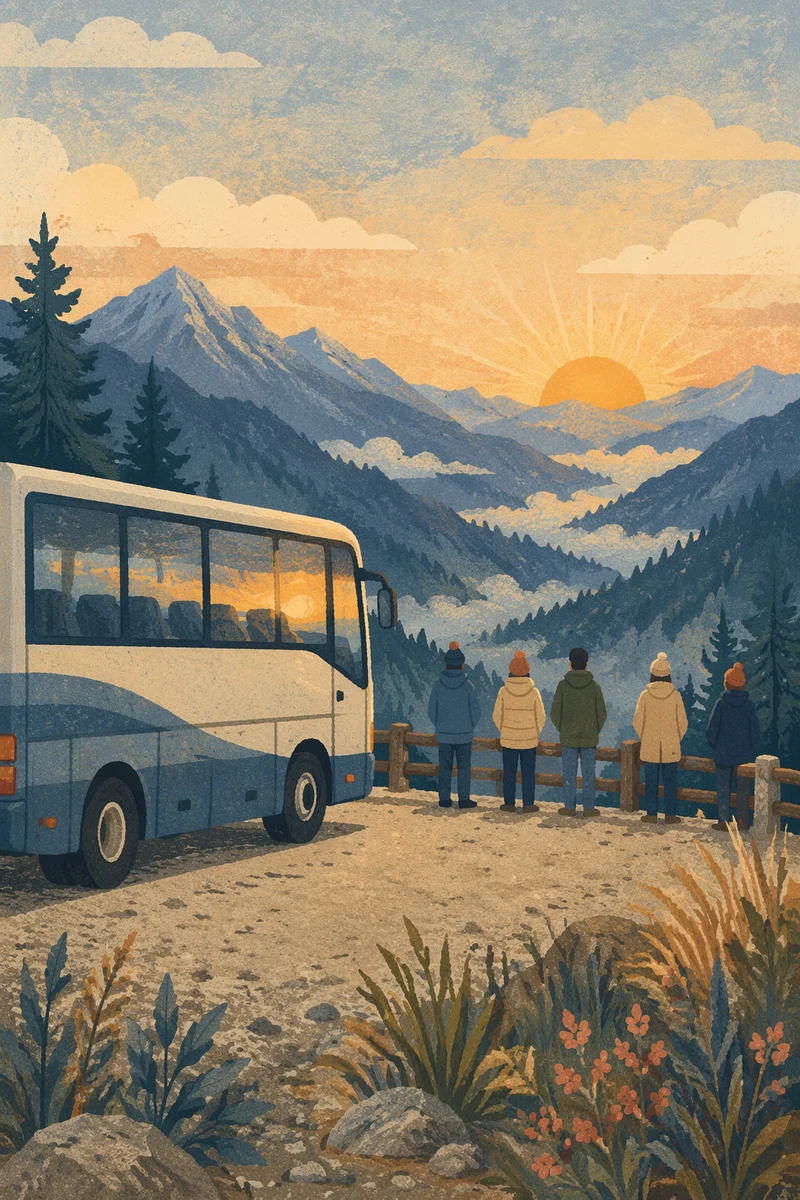 Sunrise Tour Bus at Mountain Overlook