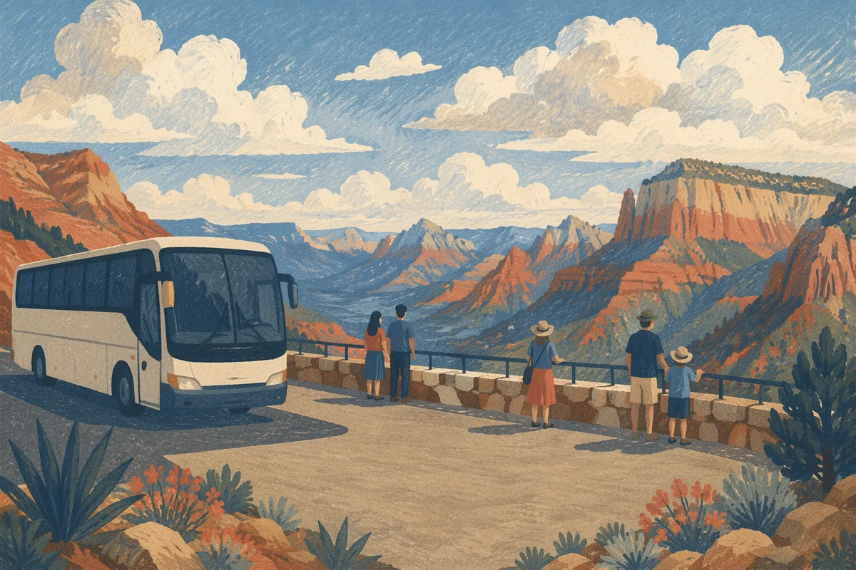 Tour Bus at Mountain Scenic Overlook