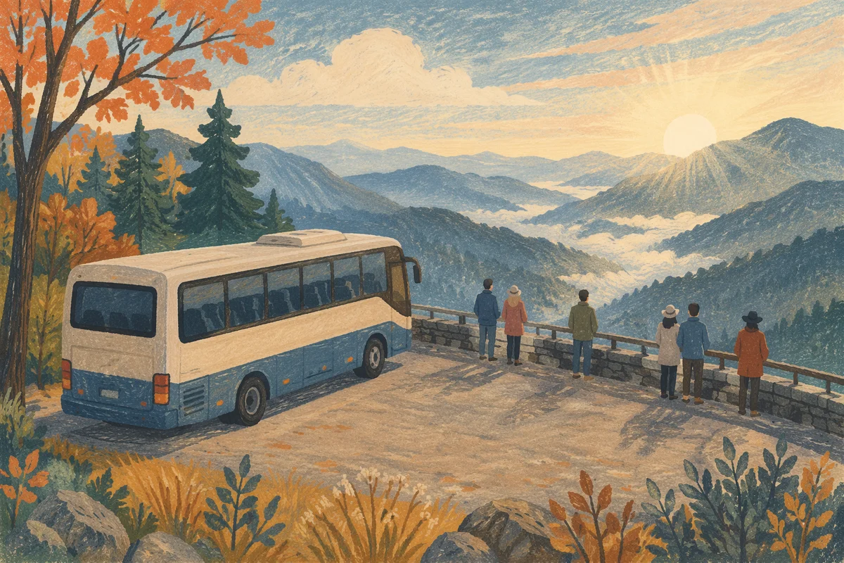 Tour Bus at Mountain Scenic Overlook