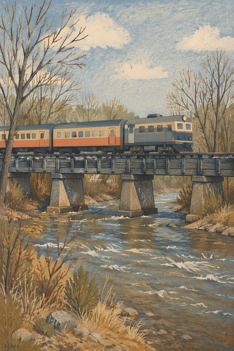 Regional Train Crossing Rustic River Bridge