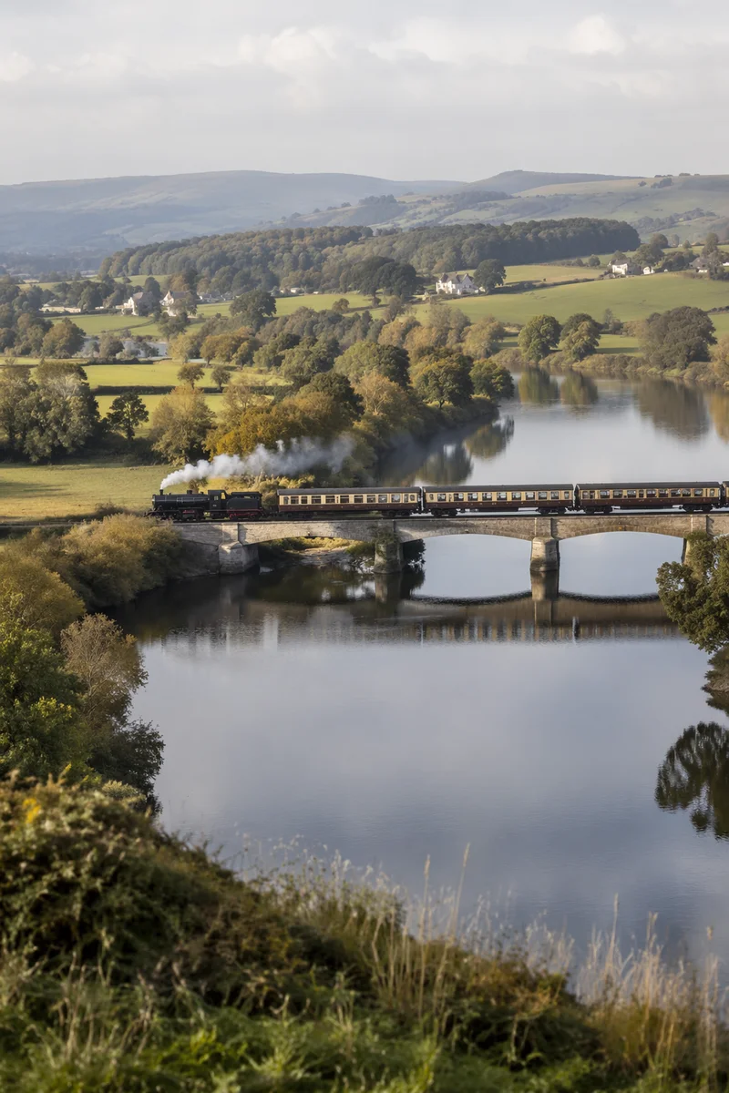 Vintage Train Crossing Quiet Countryside River