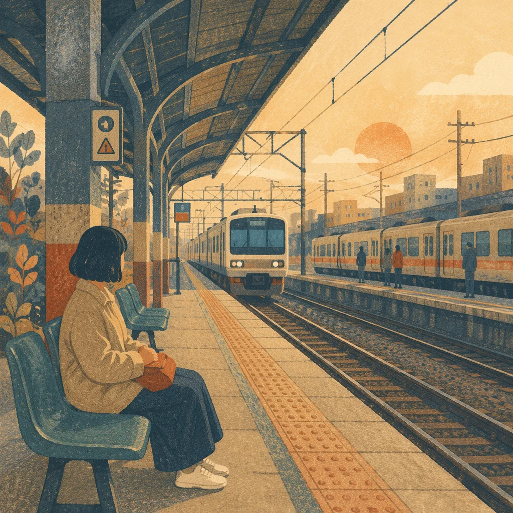 Golden Hour Urban Train Platform Commute