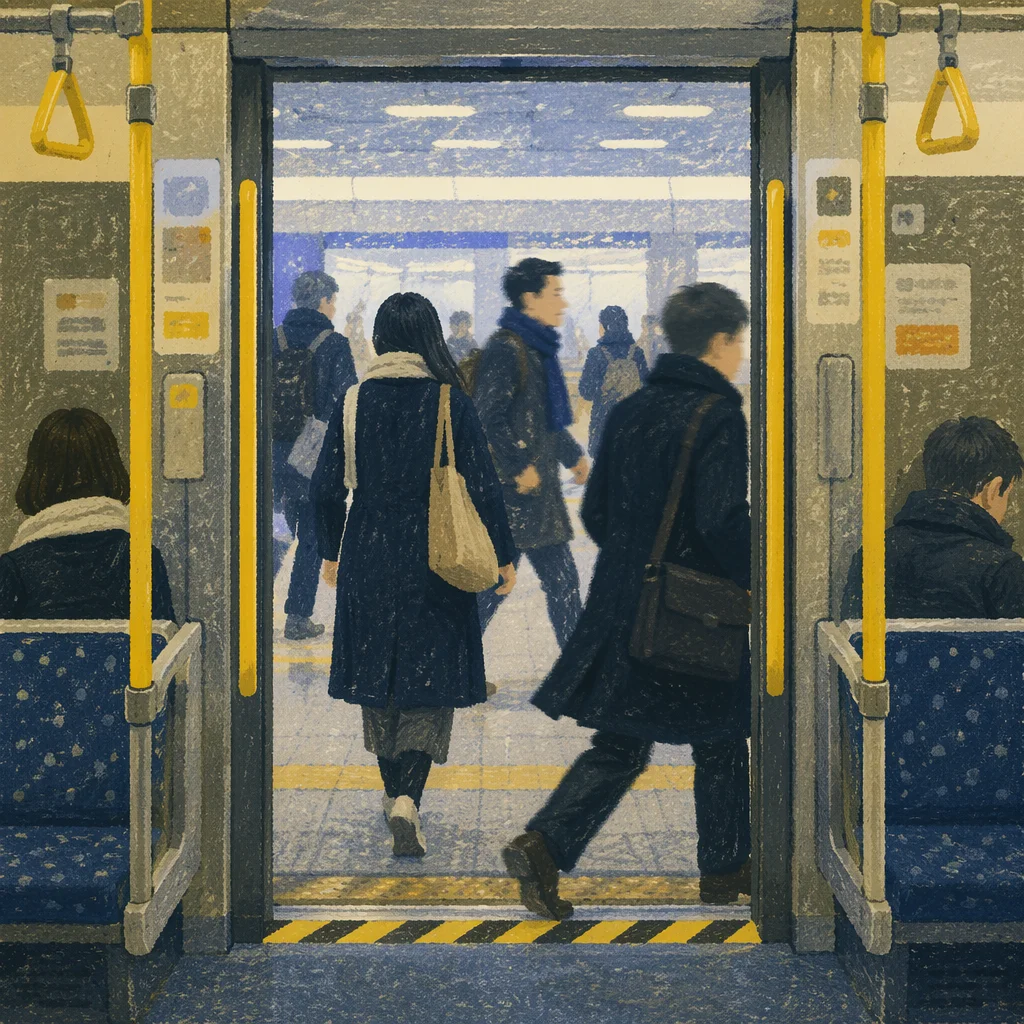 Rush Hour Commuters Boarding City Train