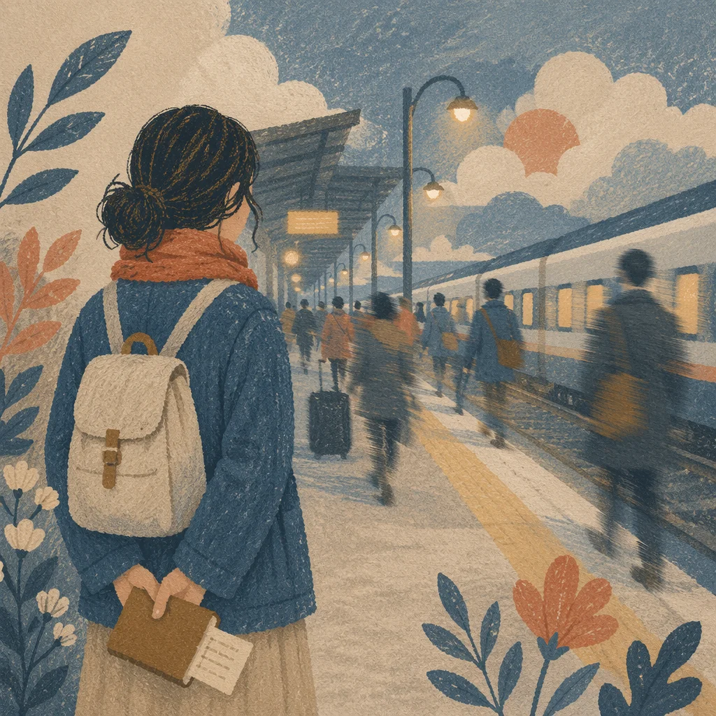 Quiet Prayer on City Train Platform