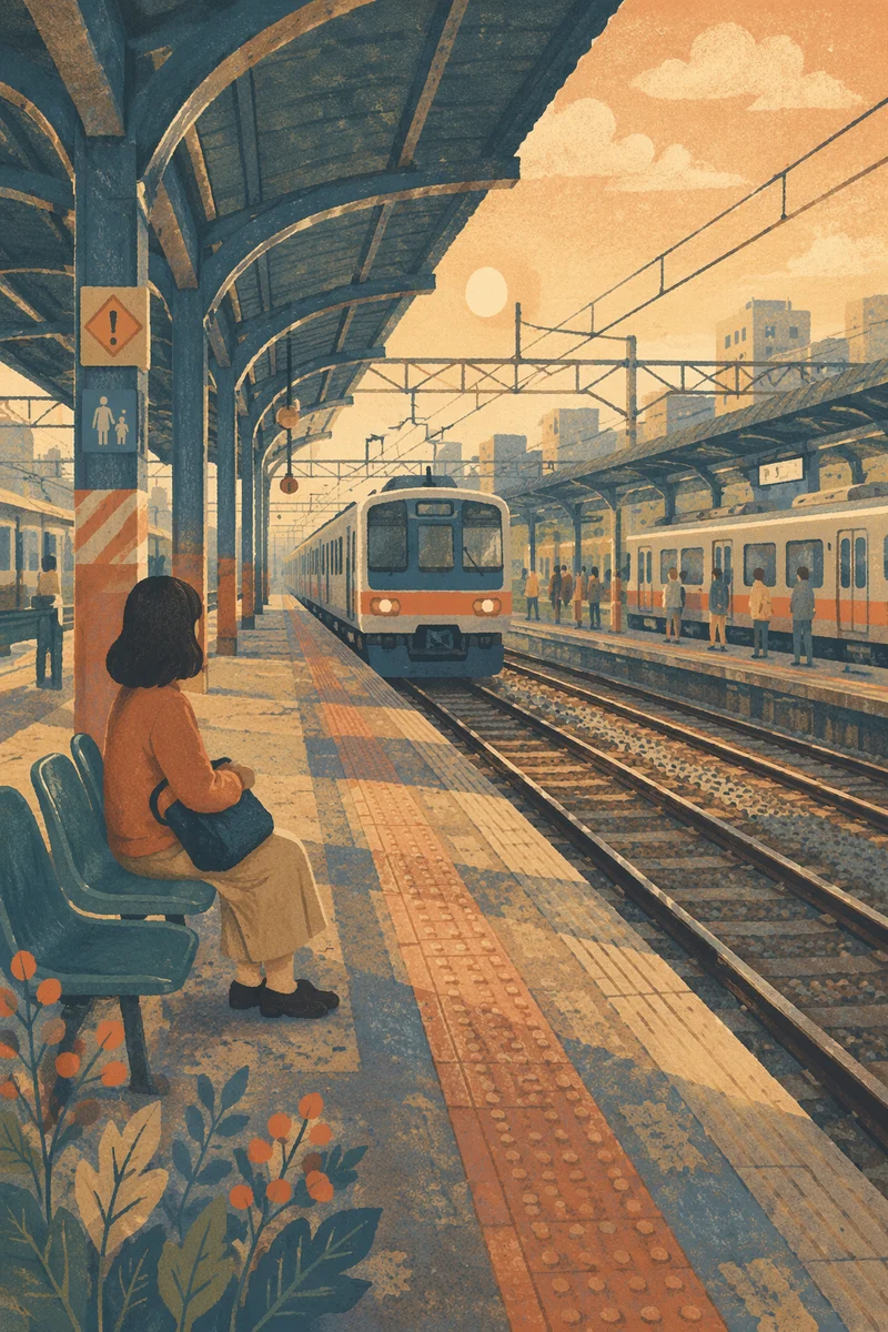 Golden Hour Urban Train Platform Commute