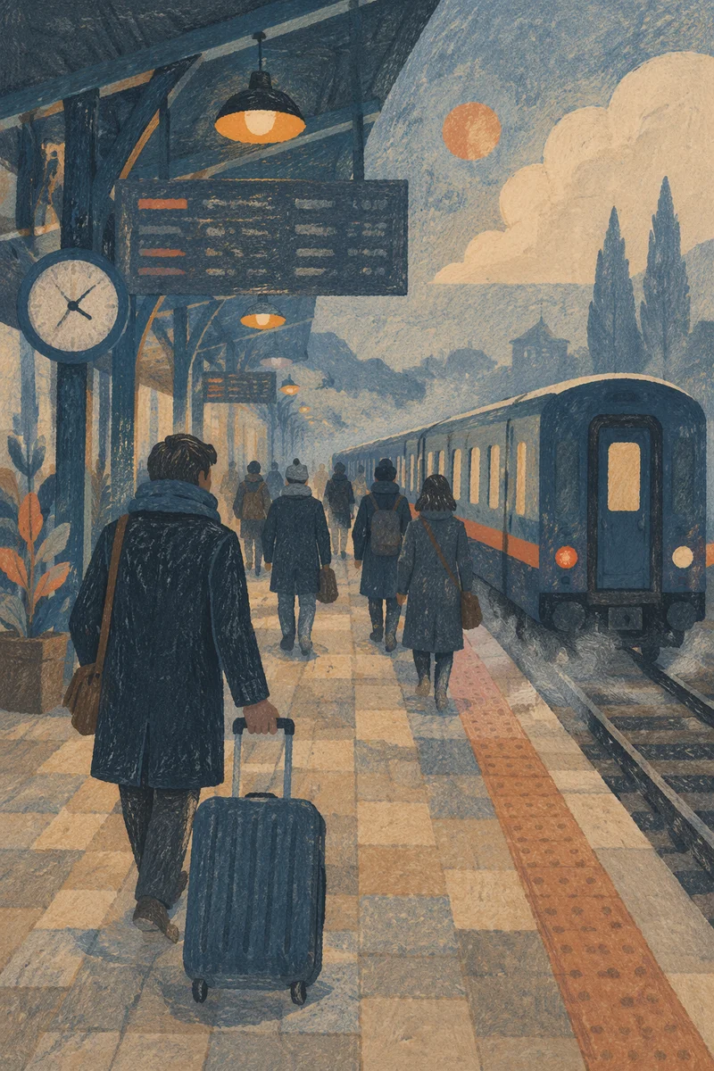 Blue Hour Commuters at City Platform