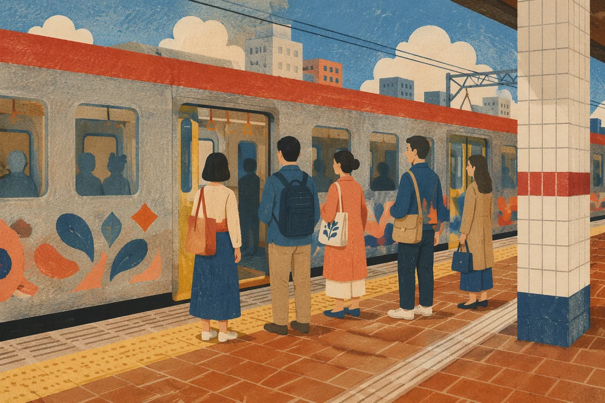 City Train Platform with Waiting Commuters