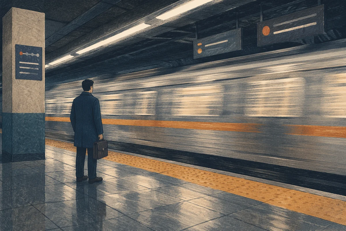 Evening Commuter at Urban Train Platform