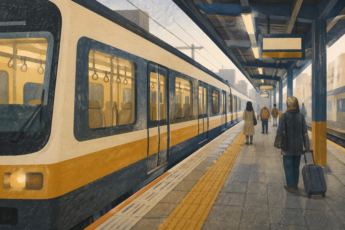 Morning Commuter Train at City Platform