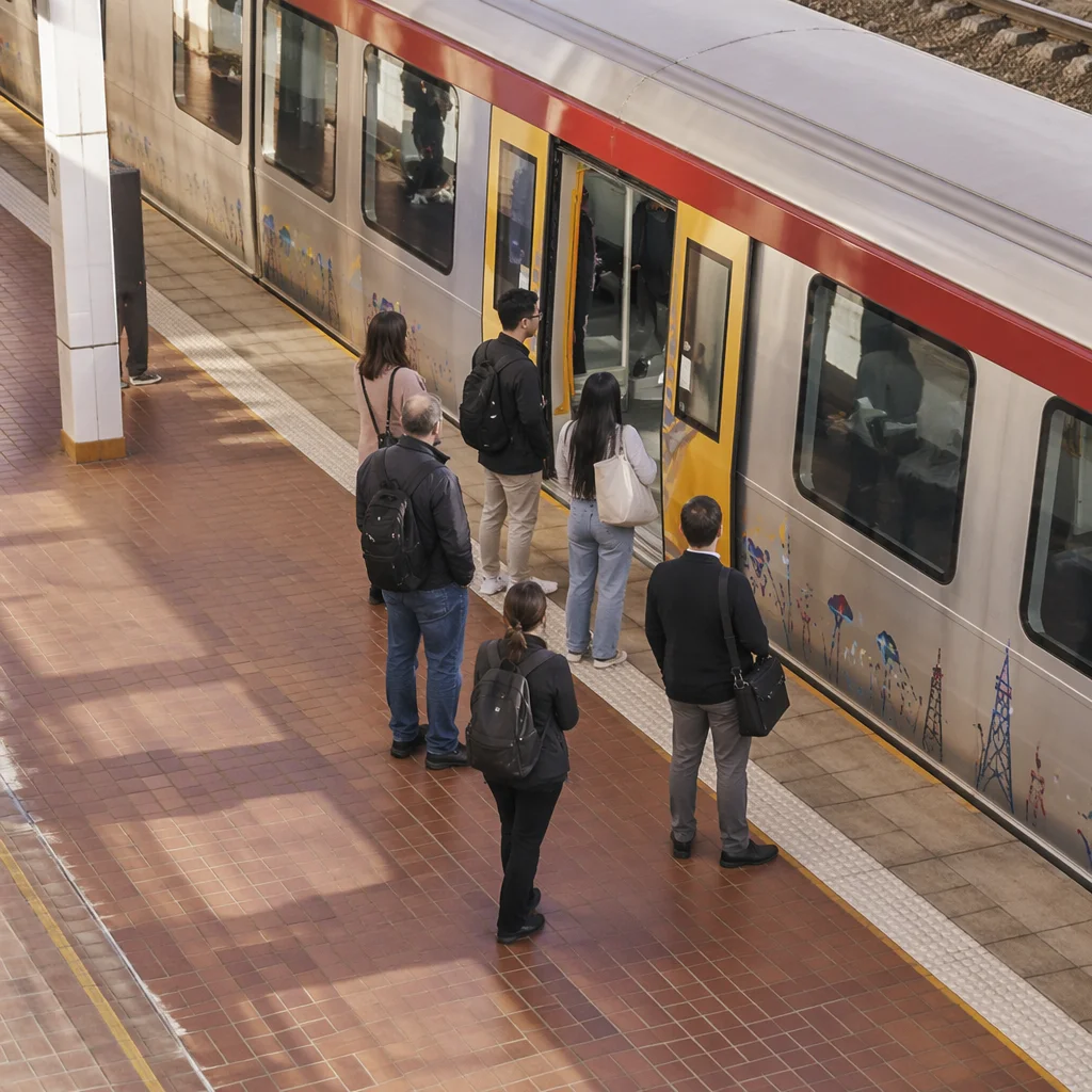 City Commuters Waiting on Train Platform