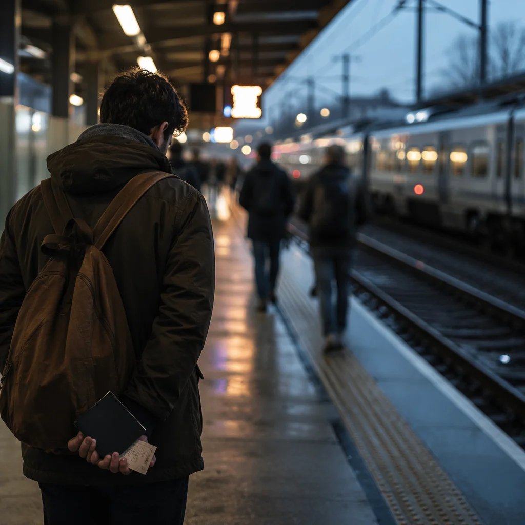 Quiet Prayer on City Train Platform