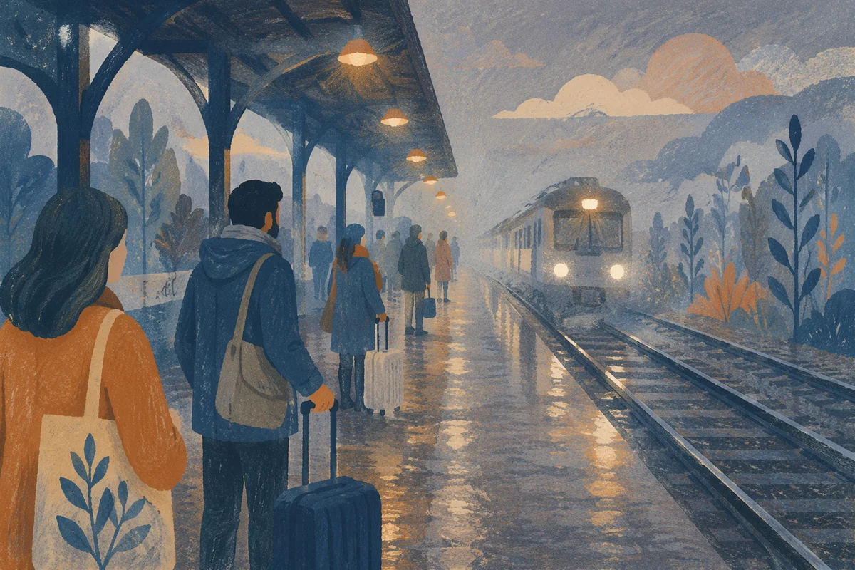 Quiet Morning Train Platform Arrival
