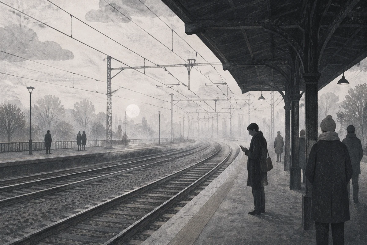 Foggy Railway Platform at Dawn