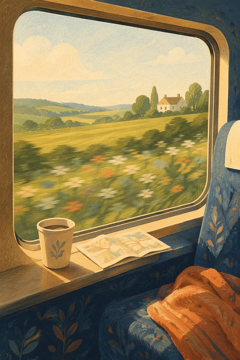 Peaceful Train Window Countryside Journey