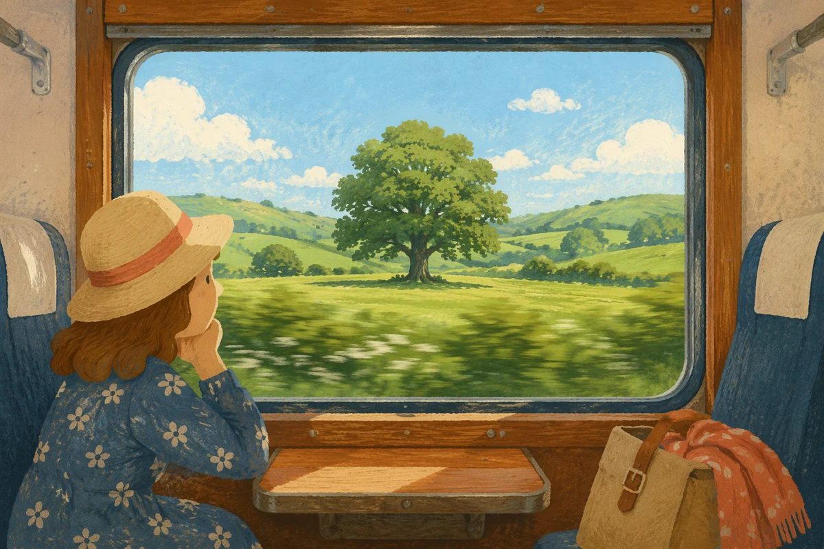 Peaceful Countryside Through Train Window
